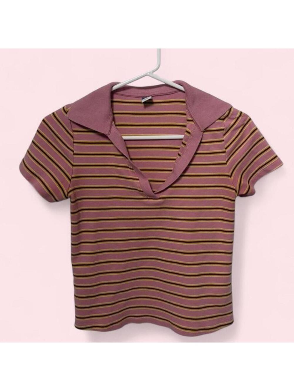 Old Navy pink striped polo shirt Size S